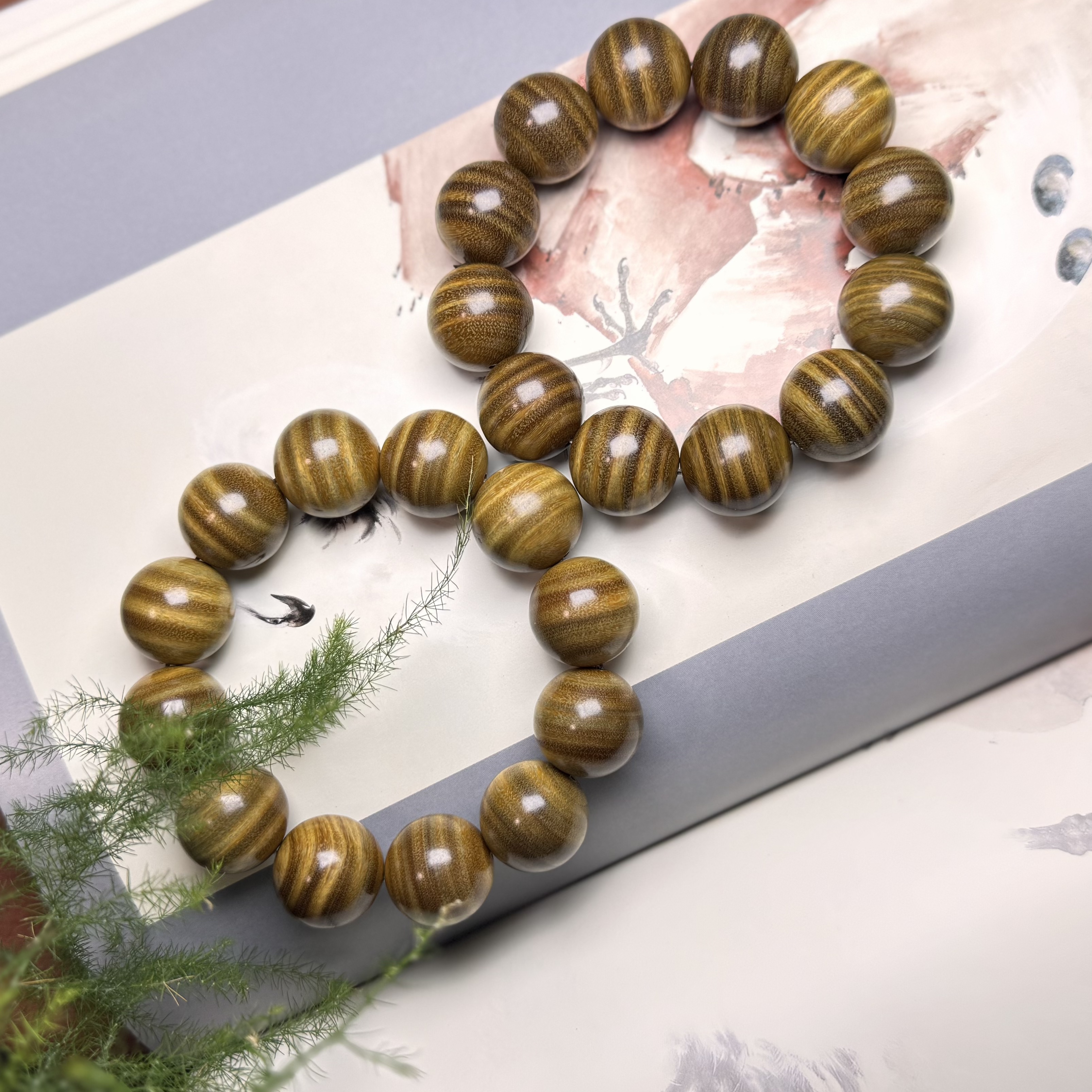 【识木甄选】绿檀横纹水波单圈手串2.0 多样性发一LT02