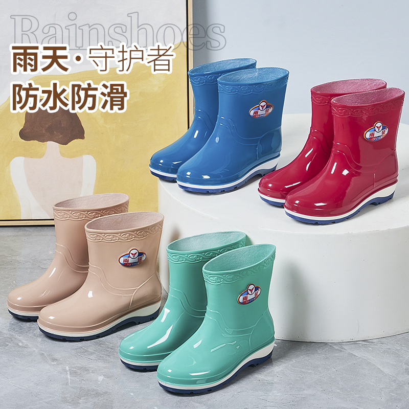 加绒雨鞋防滑ins中筒雨靴时尚女士女款外穿学生厚底加厚耐磨短筒