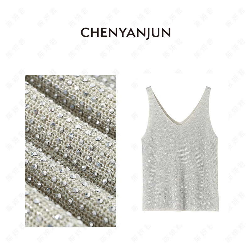 【雅然严选】银丝线针织烫钻外穿无袖背心 CYJ-WWO114-W170