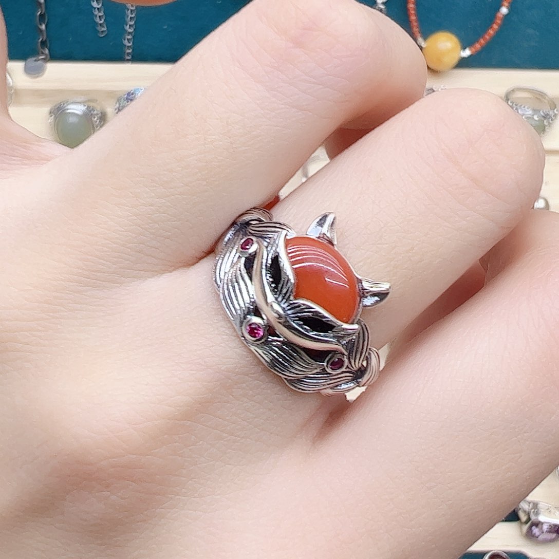 玛瑙/玉髓戒指银S925镶嵌