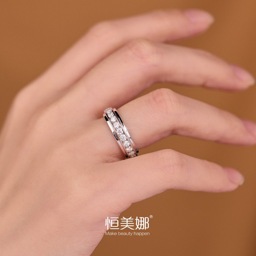 925银莫桑石戒指 邂逅情侣对戒银戒男女轻奢镶嵌婚戒指环