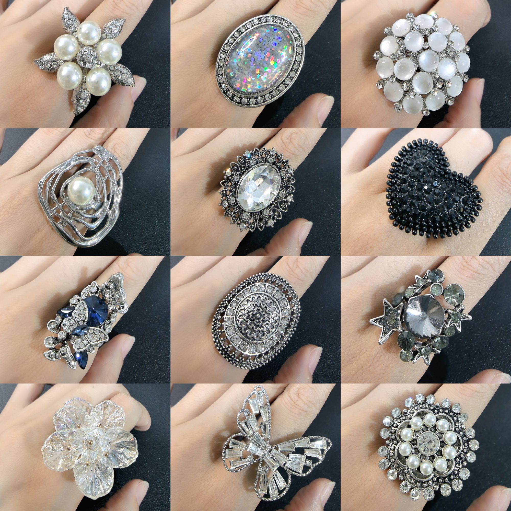 合金树脂戒指 【开口戒指2】欧美风法式小香风重工时尚