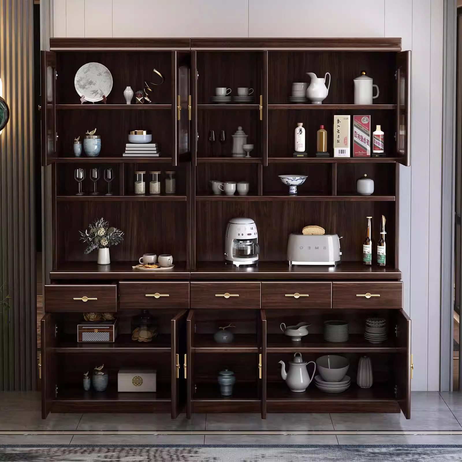 双十二年终大促乌金木实木餐边柜木质坚硬扎实复古客厅酒柜新中式