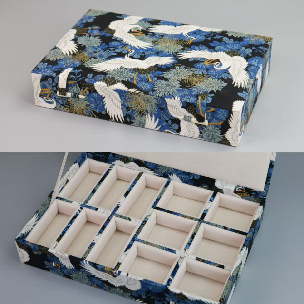 高档文玩印石收纳锦盒棉麻多宝盒