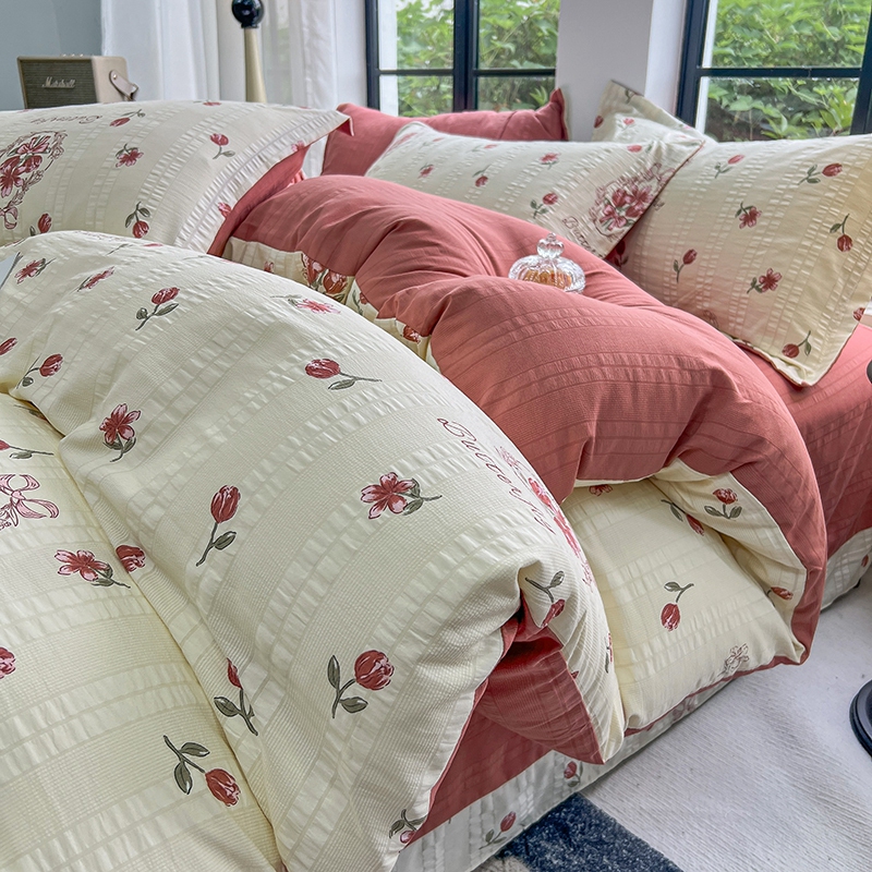 2025新款A类母婴级云纱棉四件套双面学生加厚单人小清新浓情YHK