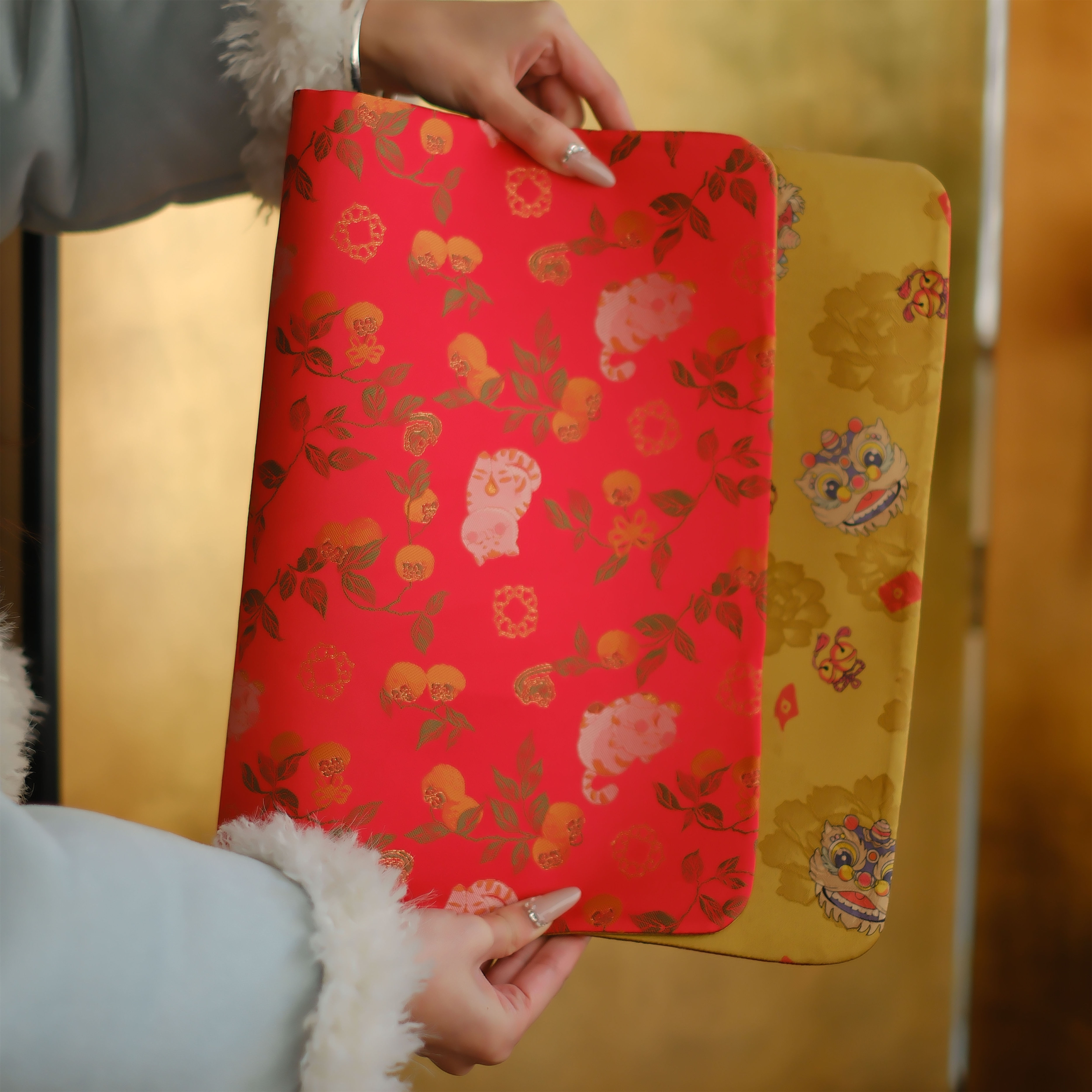 问春风【狮来运转·猫肥家润】茶席手工双面茶席复古家用56*35