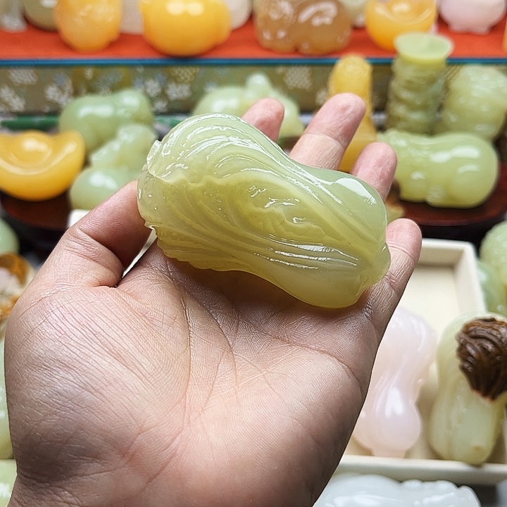 阳***道石材白菜手把摆件