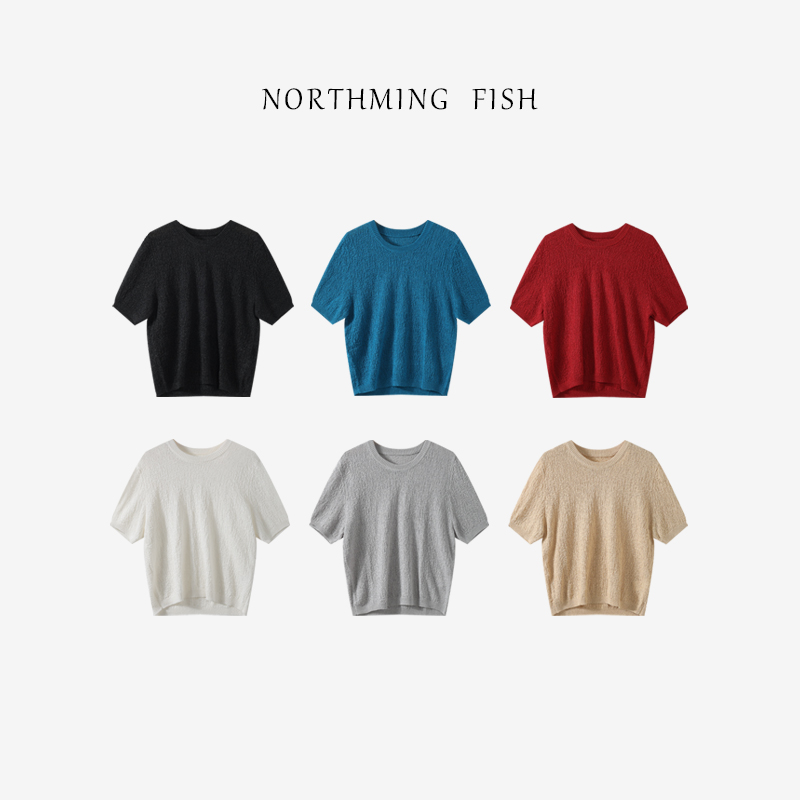 NorthMing fish「海盐芝士」舒适亲肤 立体凹凸肌理艺术编织的短袖