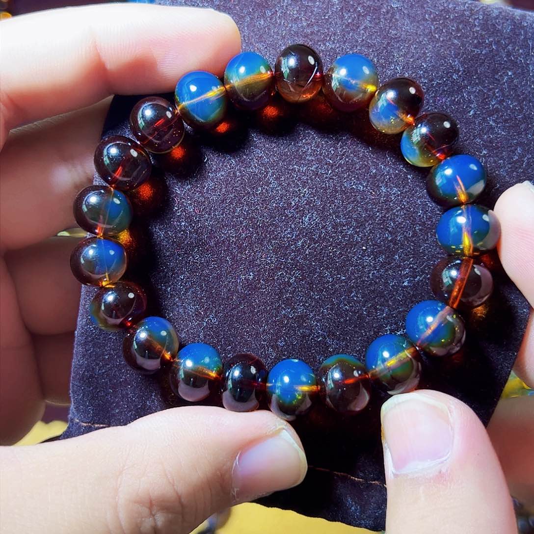 蓝珀珠宝奇石未镶嵌墨西哥红蓝11mm苹果园异色级