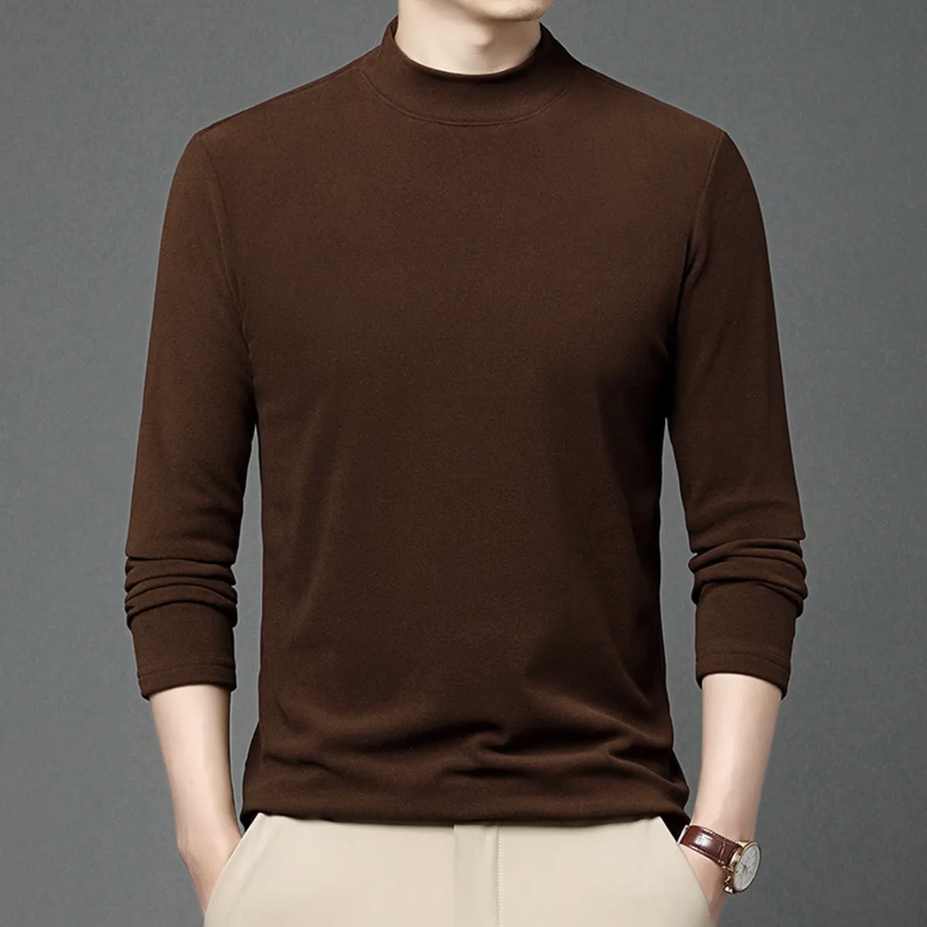 B1半高领纯色德绒修身长袖打底衫男女同款8-88