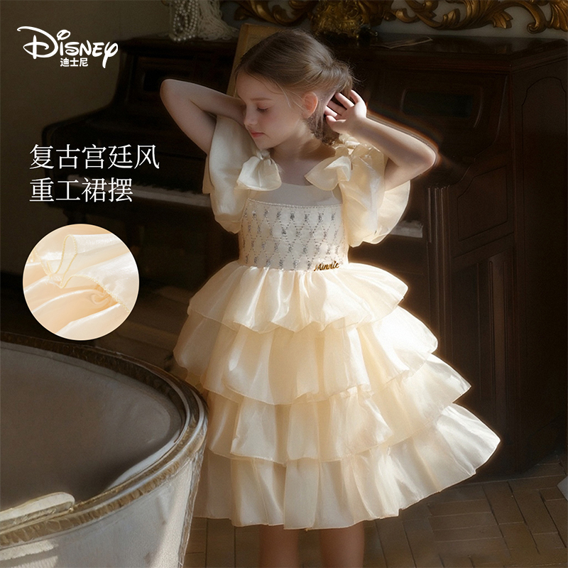 Disney/迪士尼长袖公主风短袖蛋糕裙2026年夏装女纱裙女童蓬蓬裙