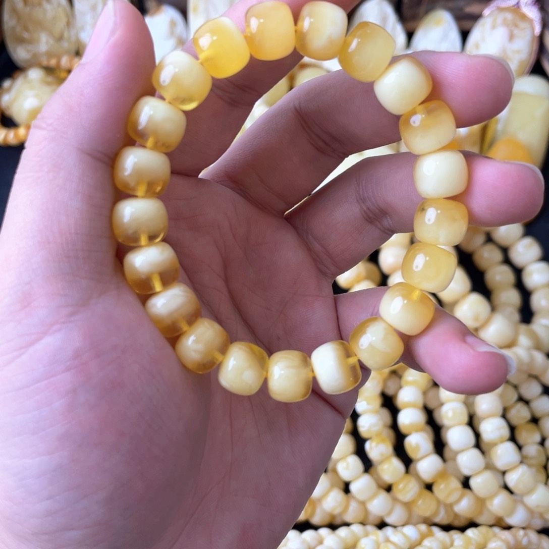 琥珀手串未镶嵌10+俄料金白聚宝盆精工老型手串
