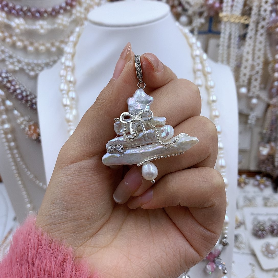 项链银S925镀金镶嵌淡水珍珠露