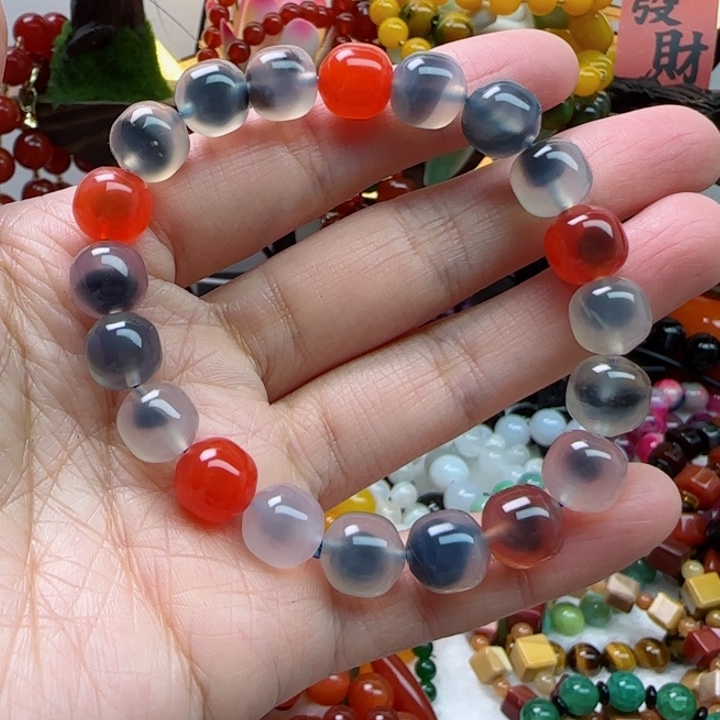 玛瑙/玉髓手链合金糖心玛瑙手串