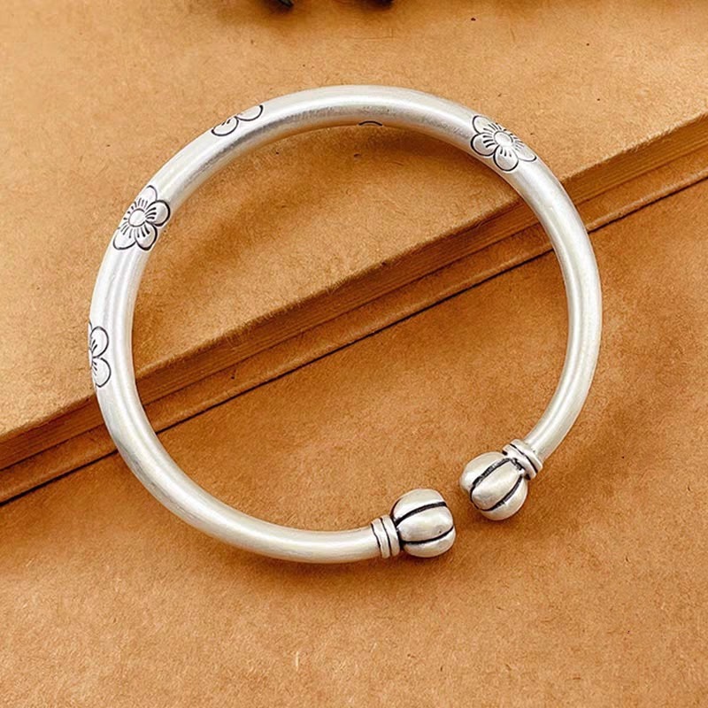 足银手链 999多福南瓜头手镯女复古梅花开口A139