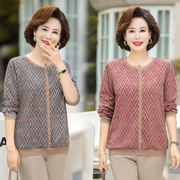 加大码（626）春秋款长袖碎花打底衫中老年妈妈大码宽松上衣