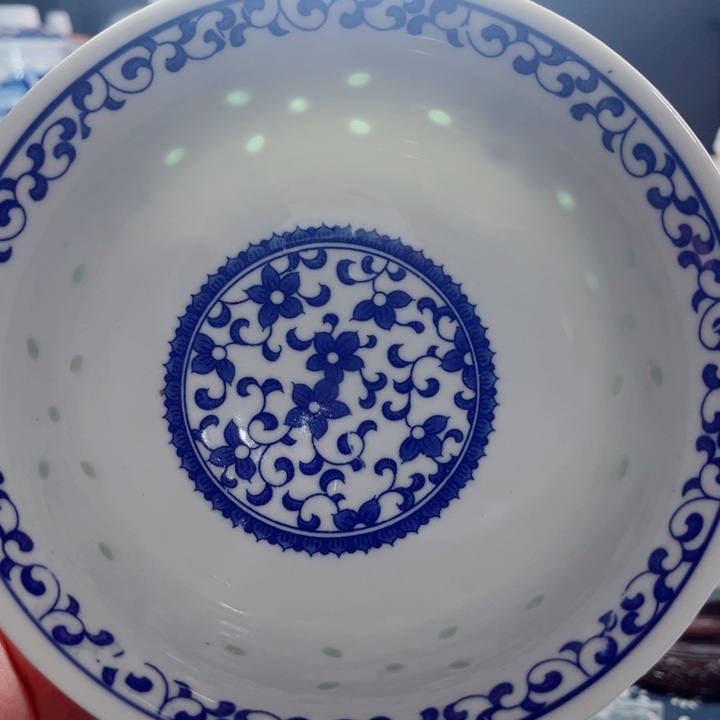 青花玲珑6寸面碗紫荆花