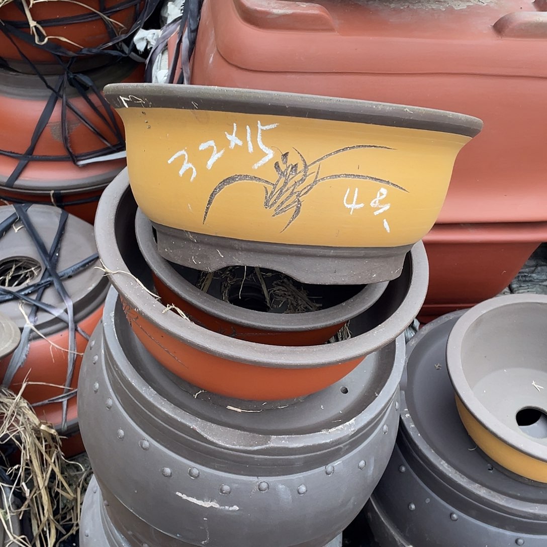 朱***叶紫砂32口径圆盆两只