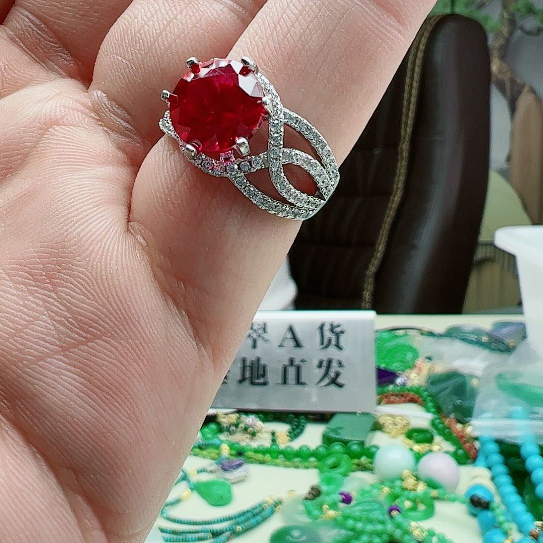 红宝石戒指银S925镶嵌