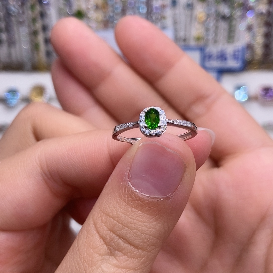 透辉石开口戒指银S925镶嵌