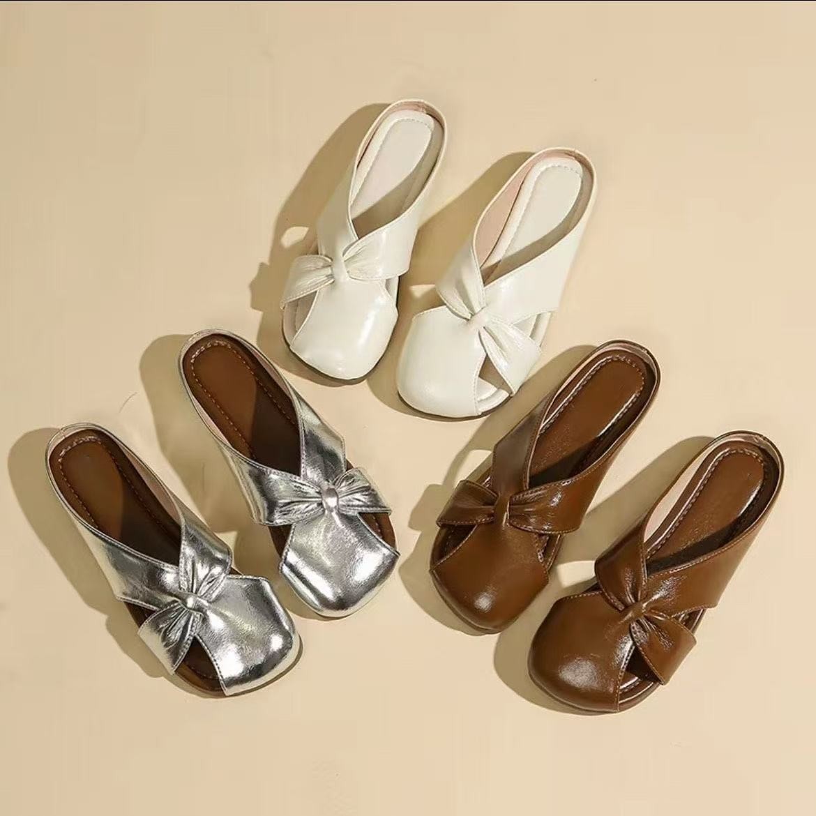 mzcxx包头半拖鞋女通勤蝴蝶结夏外出2025新款英伦风气质增高网红