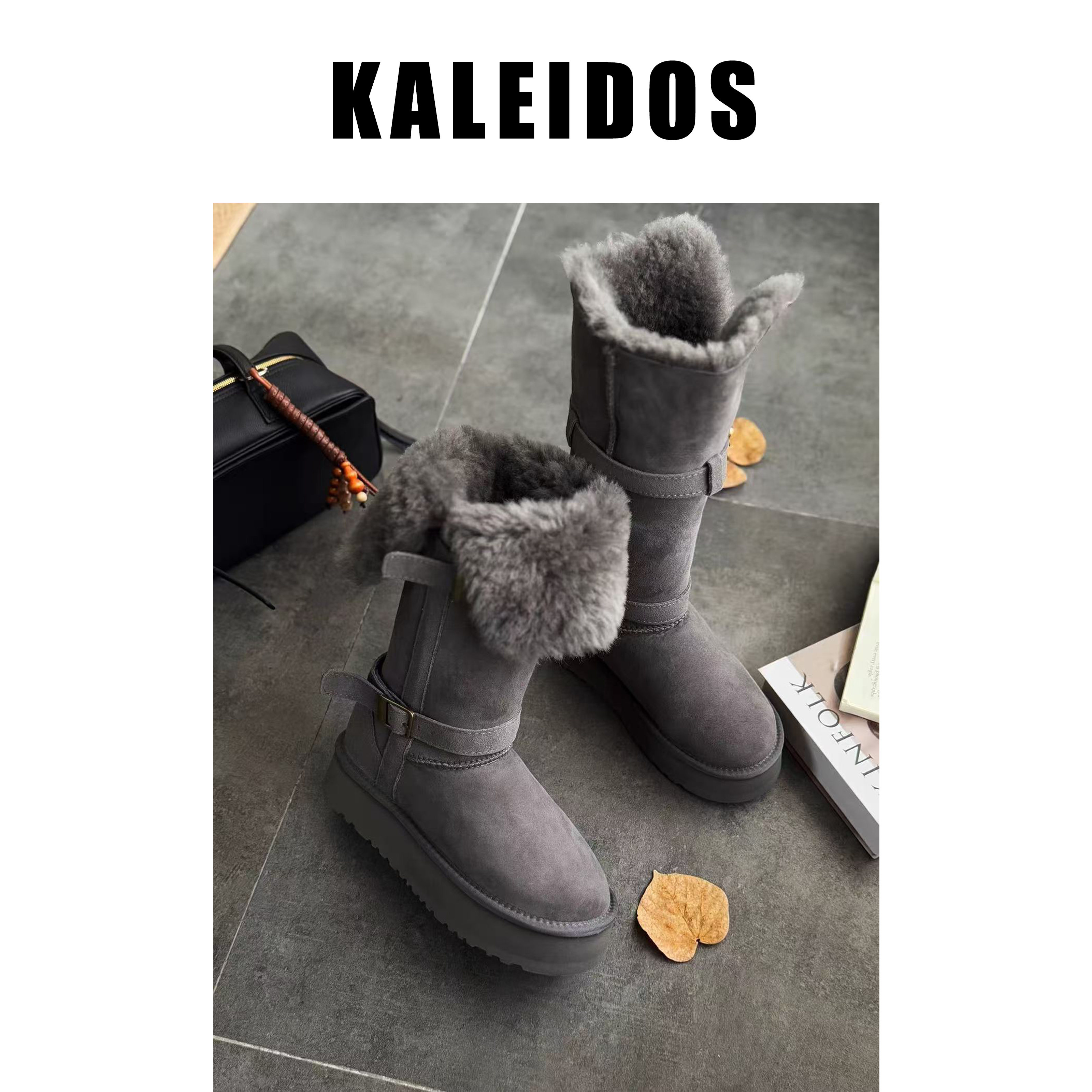 KALEIDOS高帮厚底保暖时尚百搭真羊毛舒适雪地靴4cm
