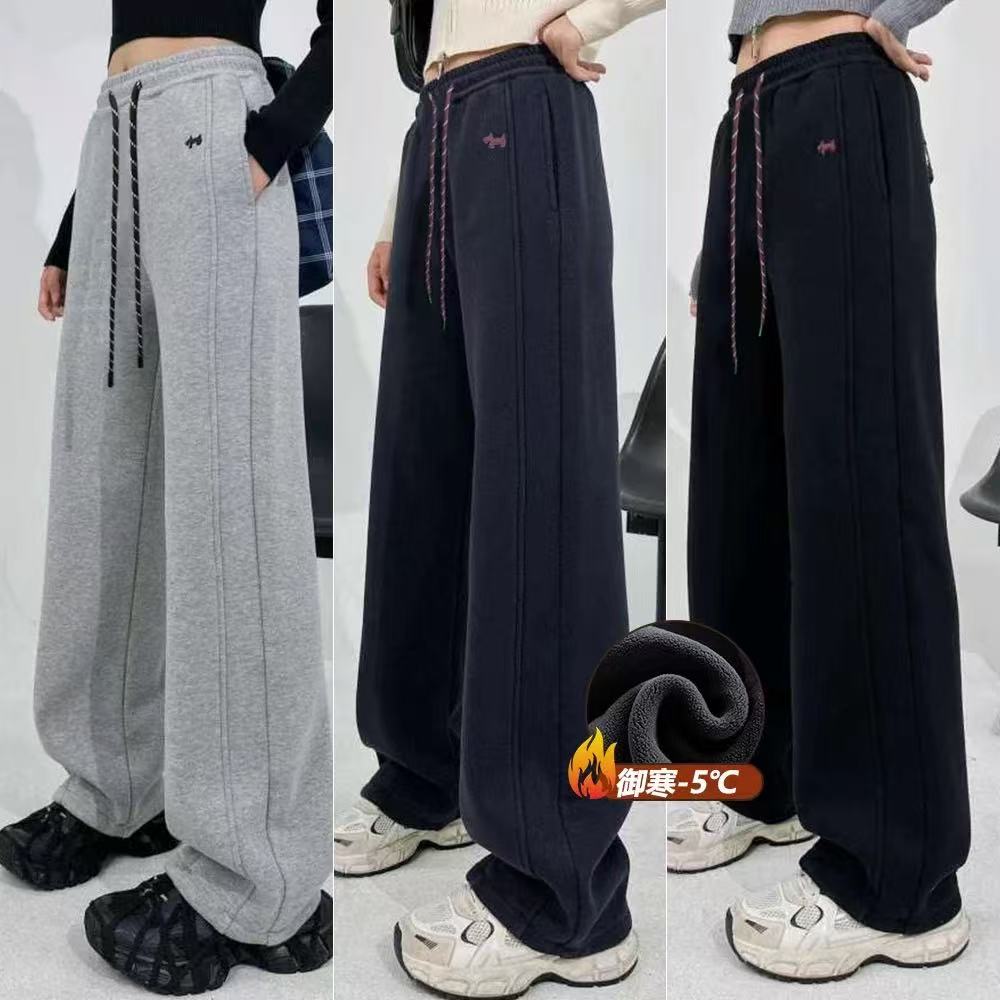 女款加绒裤加厚冬款裤子2025年运动休闲一体绒弯刀裤 8016
