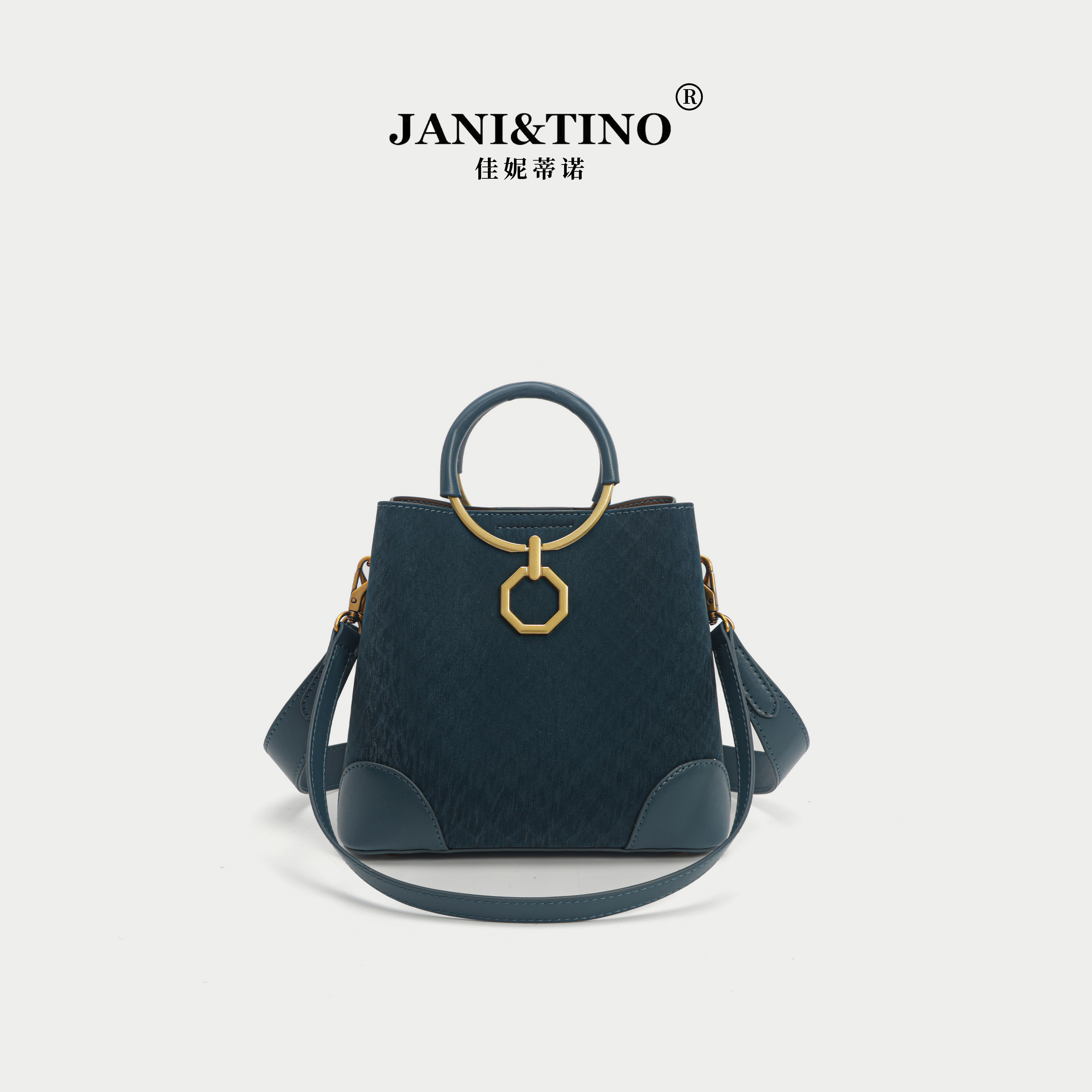 JANITINO/佳妮蒂诺当季新款时尚百搭单肩手提斜挎包3619蓝格子