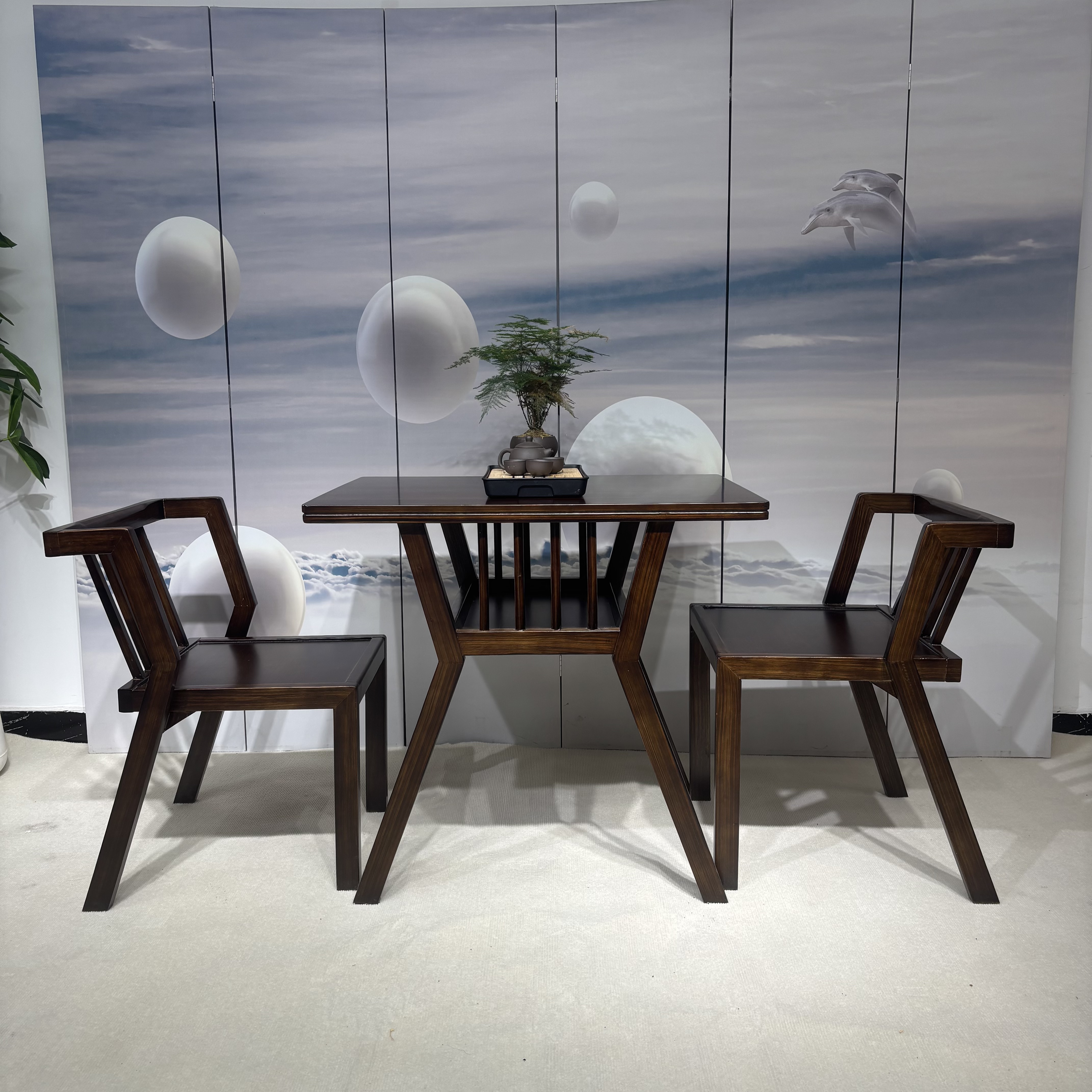 实木餐桌小户型家用可折叠伸缩北欧现代简约长方形桌子餐桌椅组合