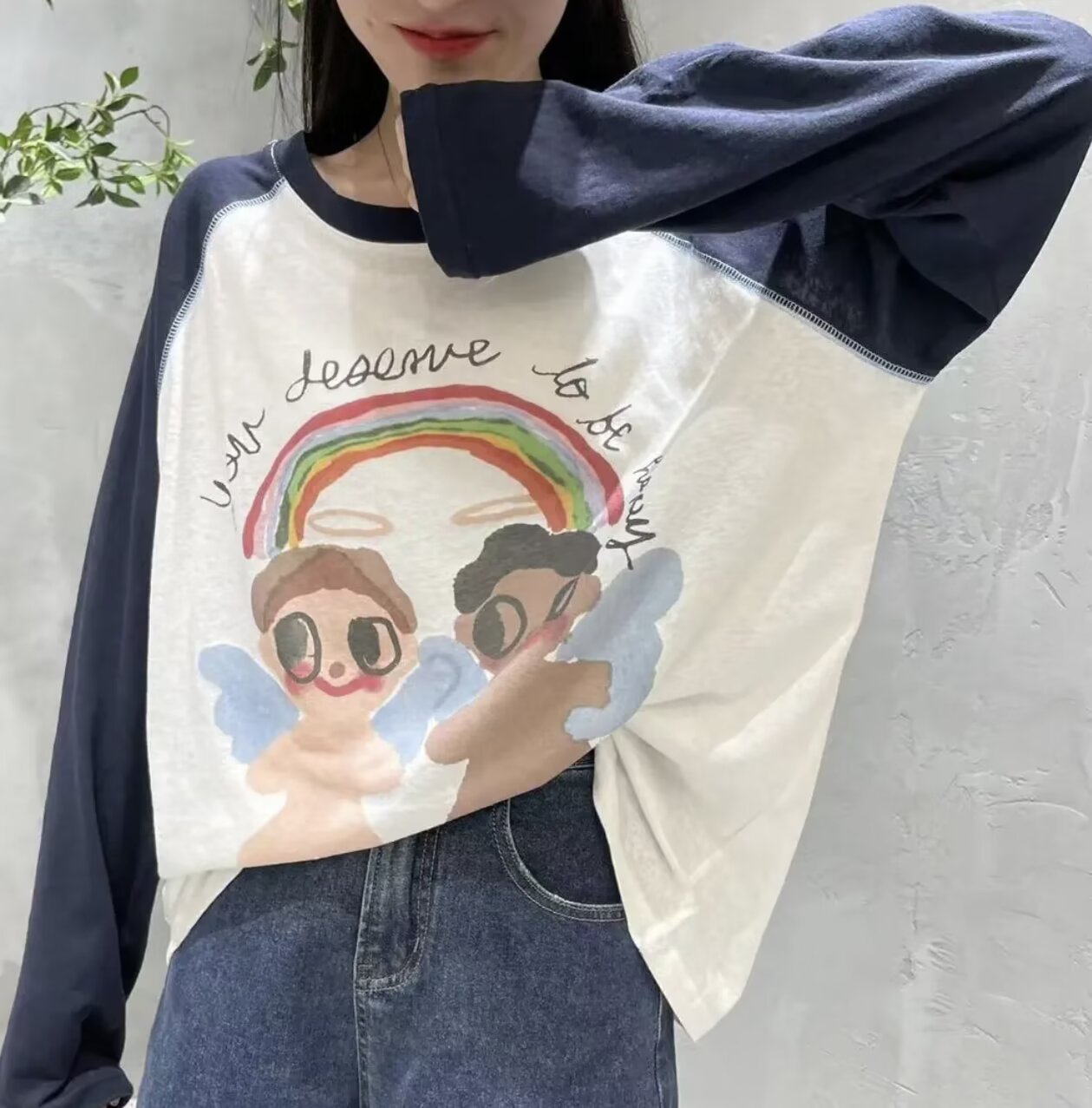 学生圆领字母宽松休闲卡通卫衣不加绒无帽长袖外穿