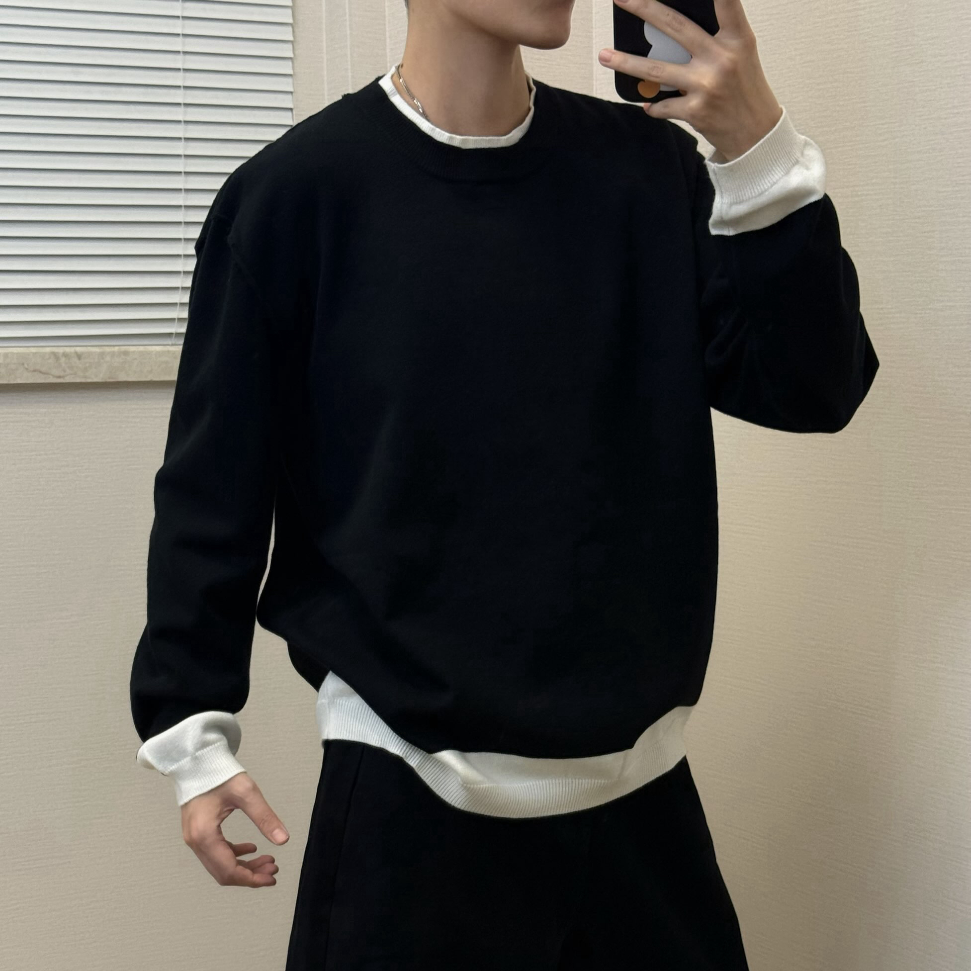 假两件拼接长袖针织衫百搭休闲亲肤