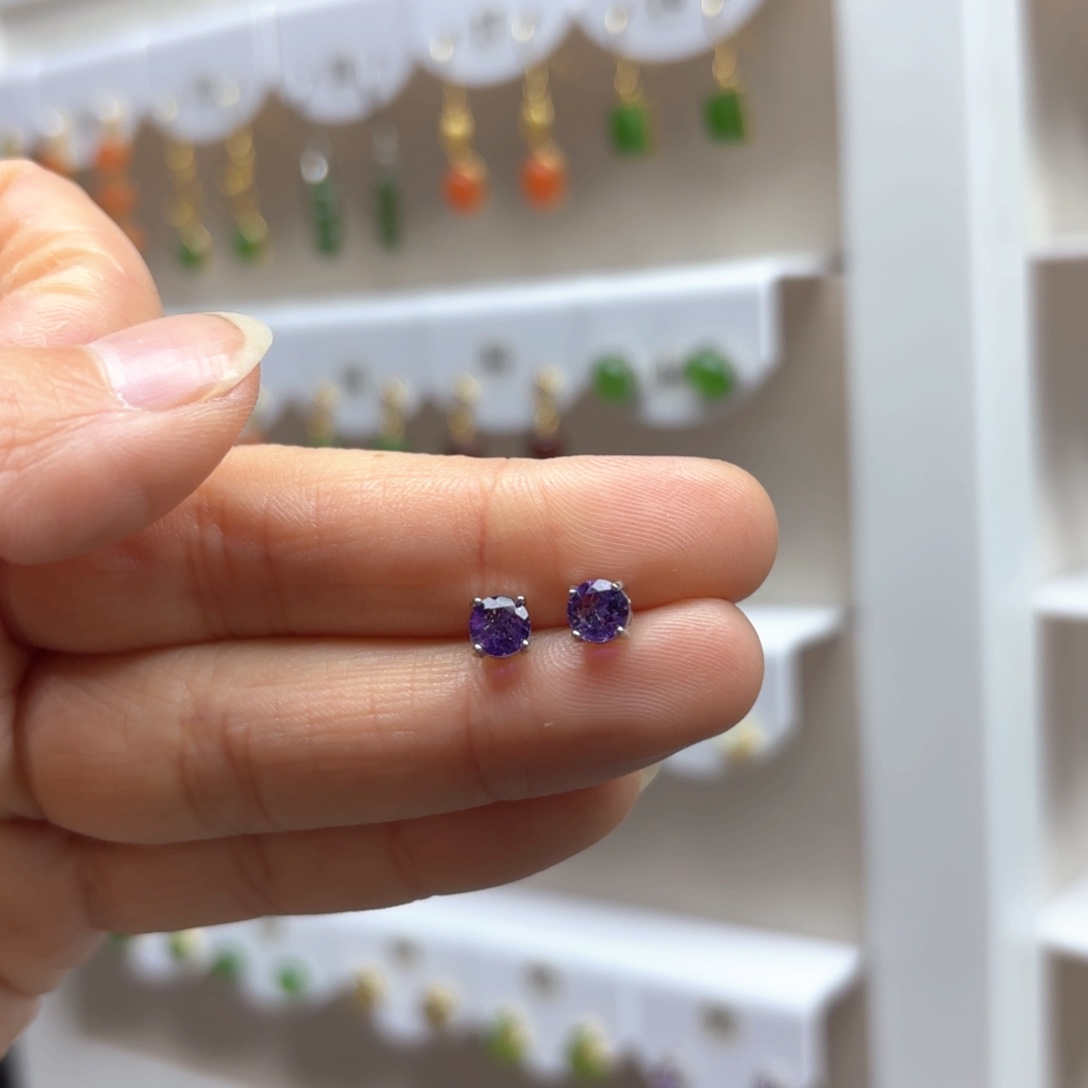 水晶耳饰银S925镶嵌紫水晶