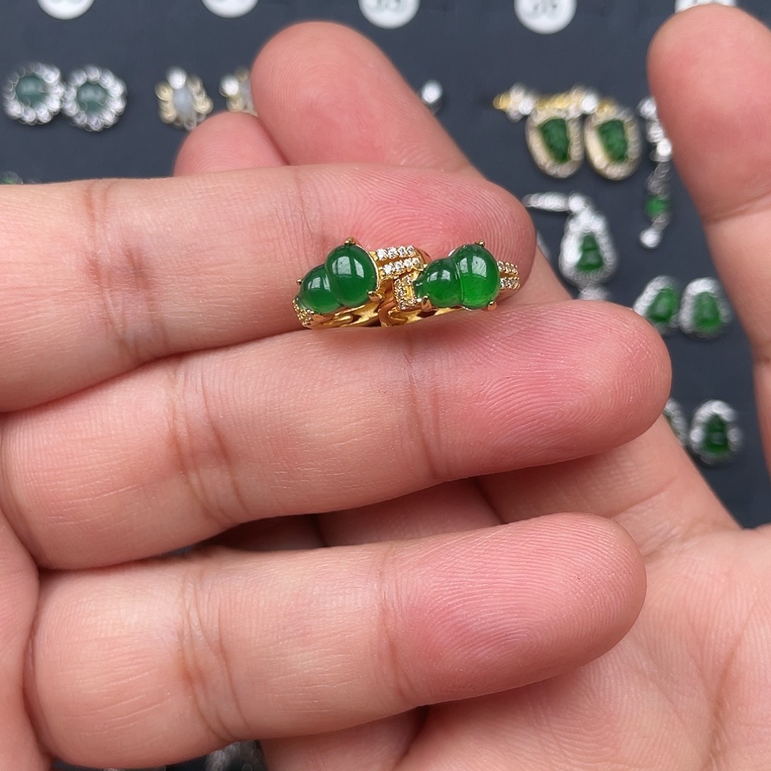 翡翠银S925镶嵌耳饰