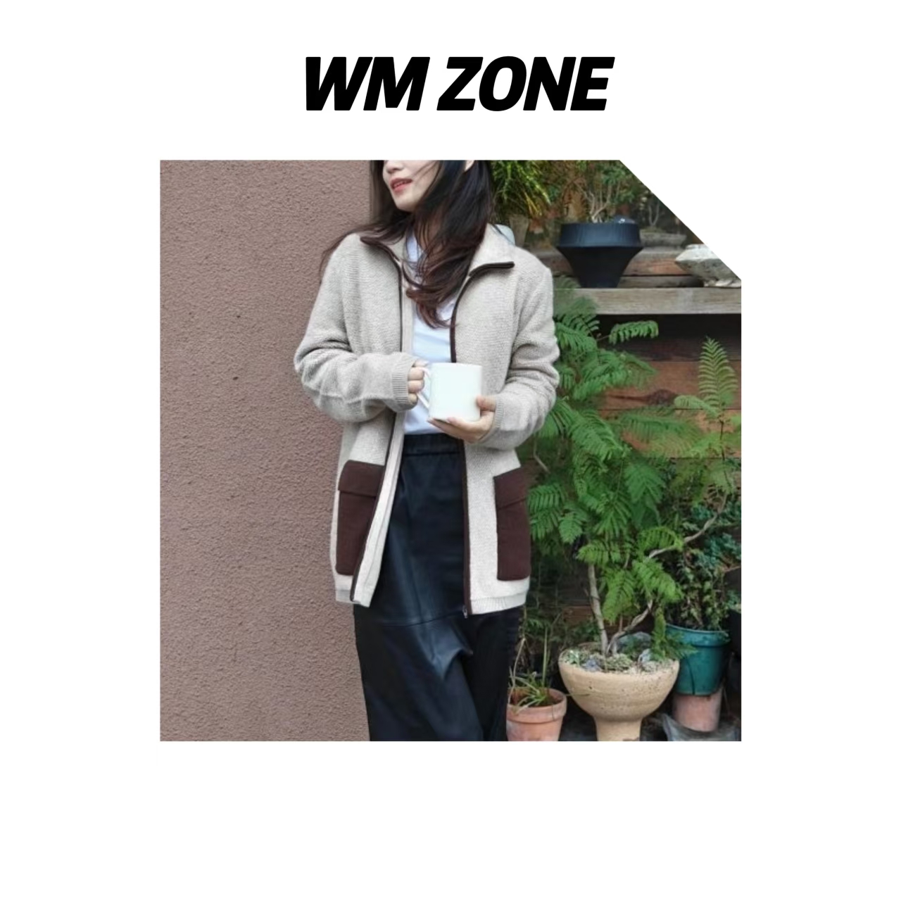 WM 3-1-4161 HJ22379  毛巾绣中长款翻领拉链开衫