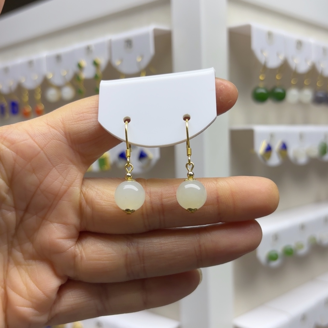 和田玉银S925镶嵌耳饰