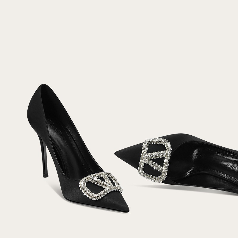 尖头胶粘细跟高跟鞋礼仪高跟鞋百搭时尚轻奢