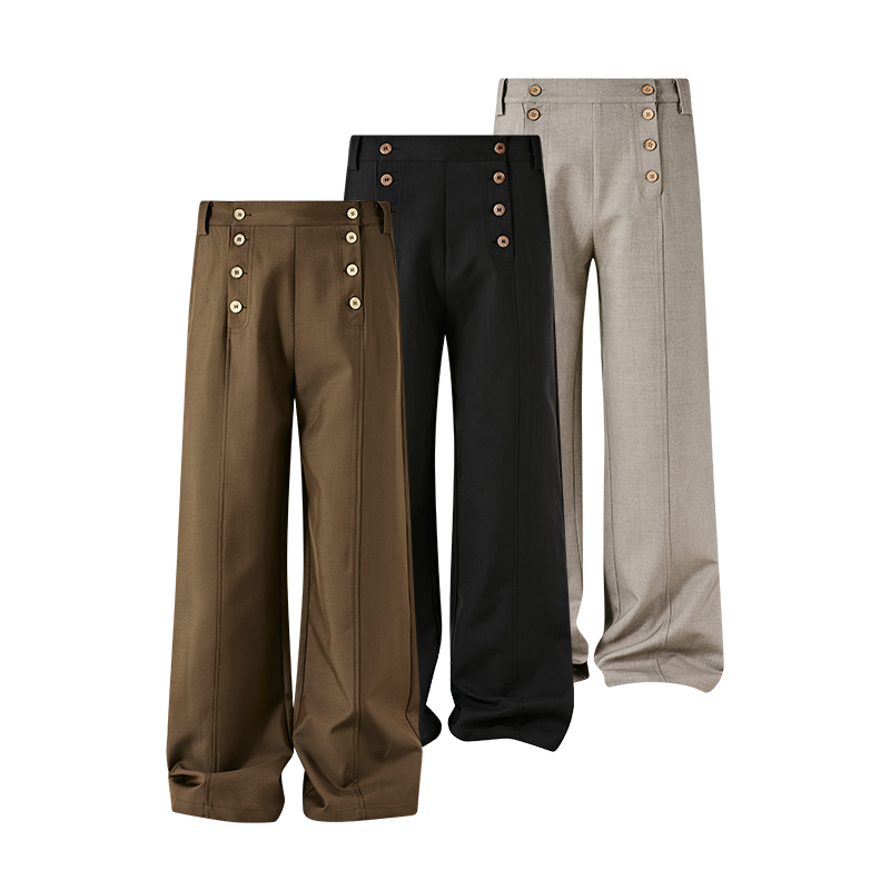 KREATE双排扣老钱风莱赛尔西装裤男宽松休闲复古直筒丝滑长西裤