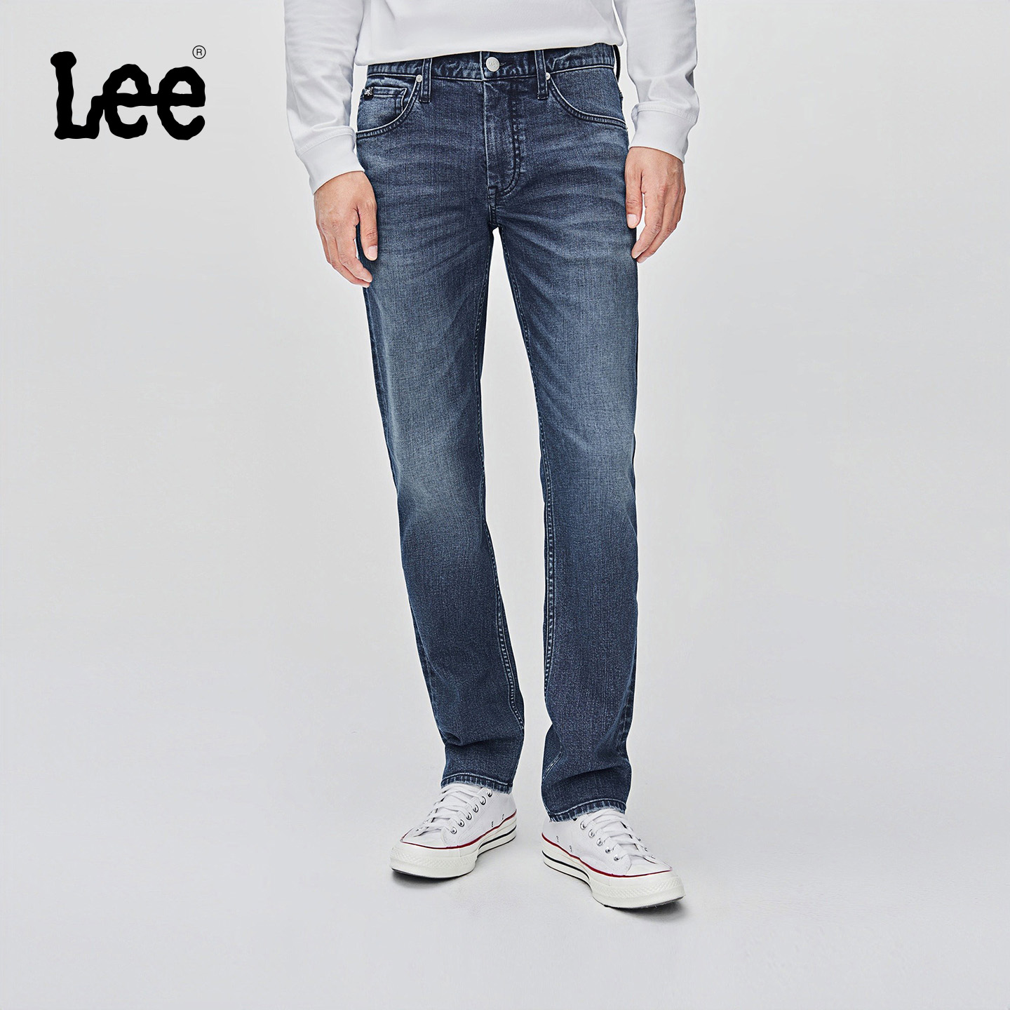 【张凌赫代言】Lee25早秋新723修身中腰直筒五袋款深蓝色男牛仔裤
