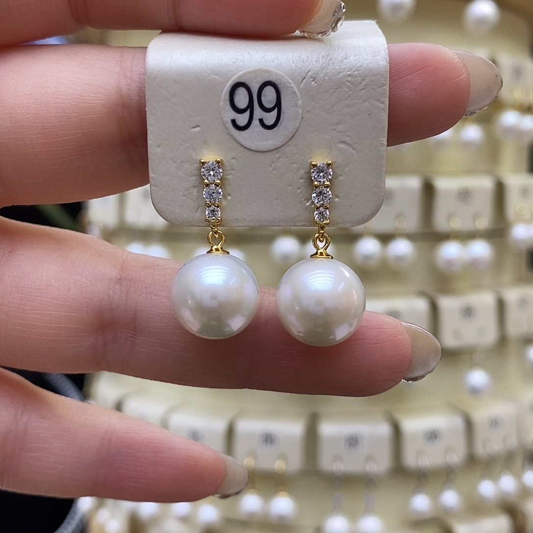 耳饰银S925镶嵌淡水珍珠