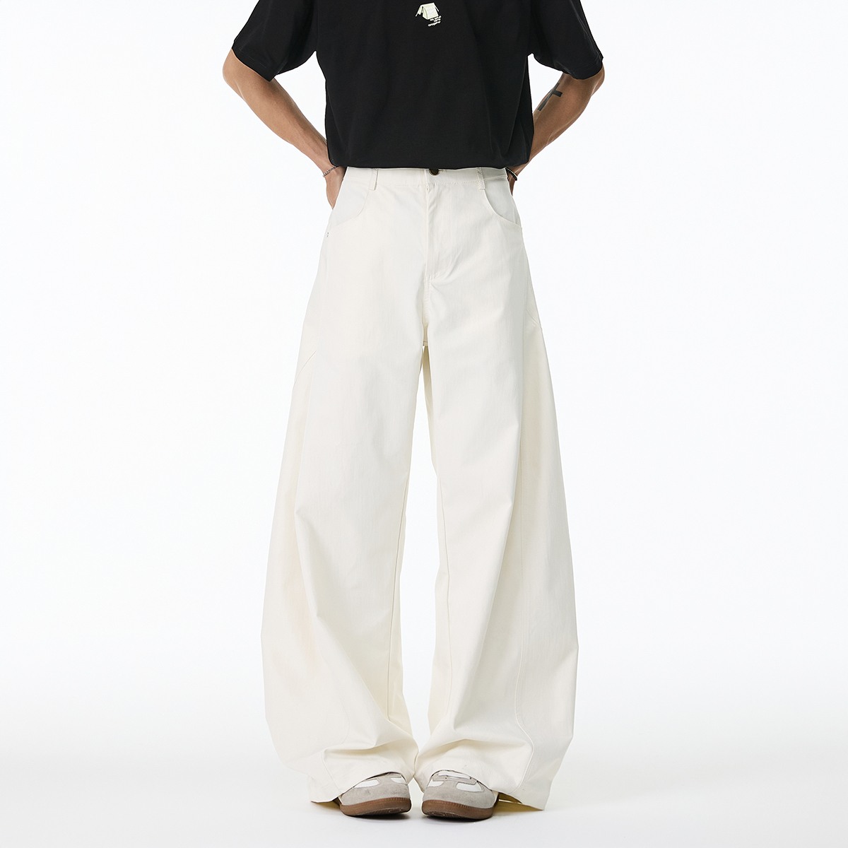 chements秋冬保暖弹力解构弯刀裤男女韩版宽松白裤子加绒休闲长裤