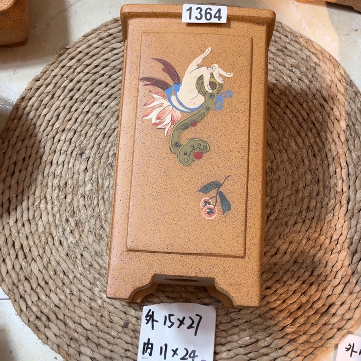 花盆紫砂  柴烧佛手如意彩绘签筒1364