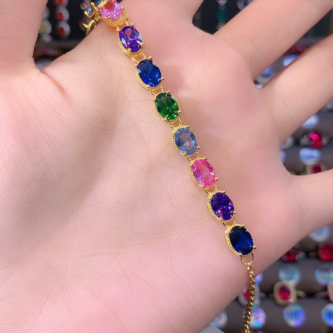 手链蓝宝石银S925镶嵌金