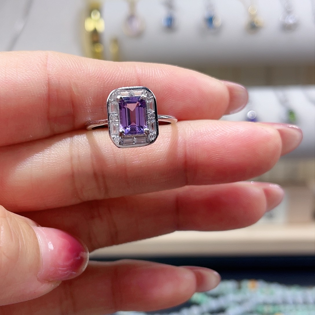 紫晶戒指银S925镶嵌戒指