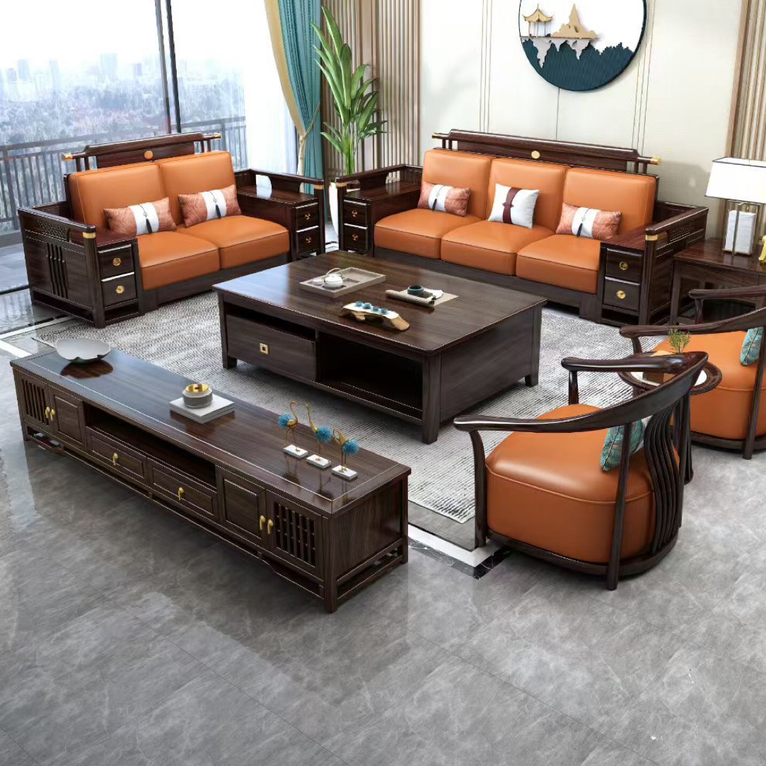 新中式实木沙发组合乌金木沙发客厅家用高箱储物沙发成套家具