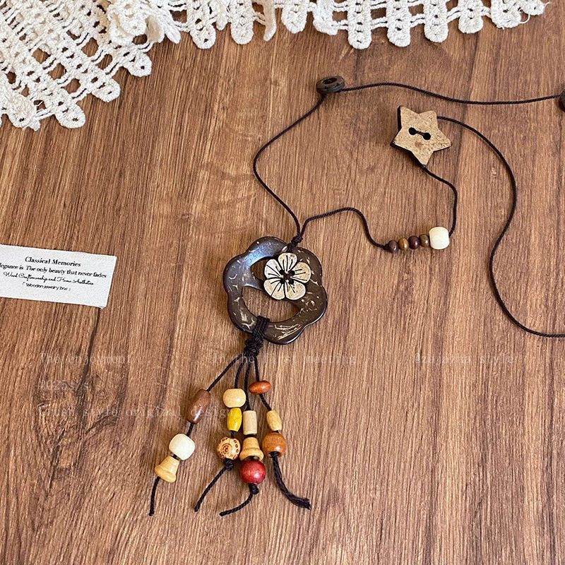 非金属木质项链 毛衣项链 国风毛衣链复古气质百搭款