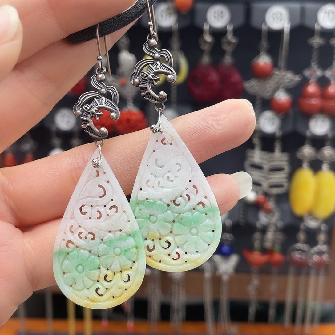 翡翠耳饰银S925镶嵌?****?615hhhhh