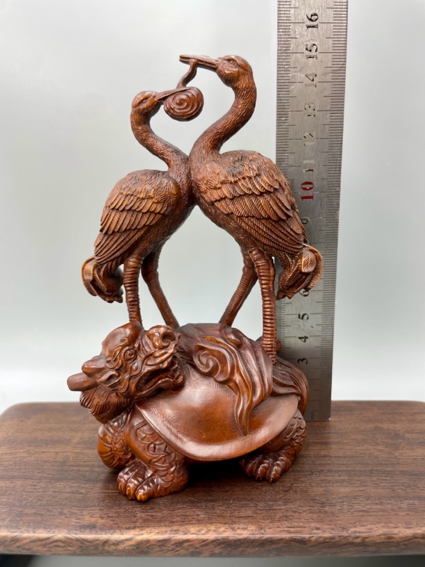 小叶黄杨木雕龟鹤延年灵芝摆件家居装饰工艺品贺寿礼品