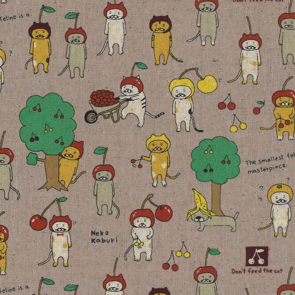 【国内现货】小林 樱桃猫咪棉麻面料手工diy服装包袋布料半米