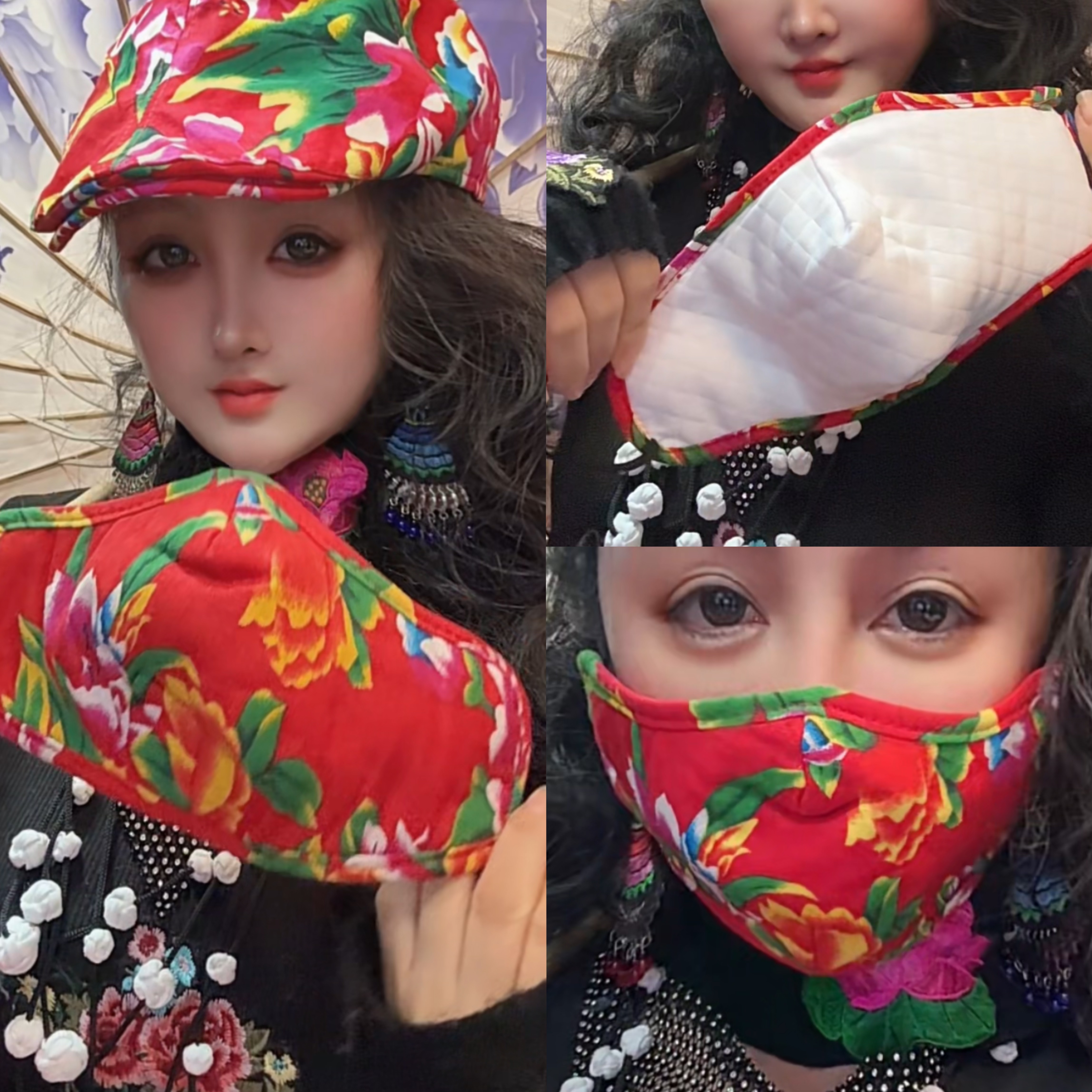 拍照很美东北花布帽子四季款