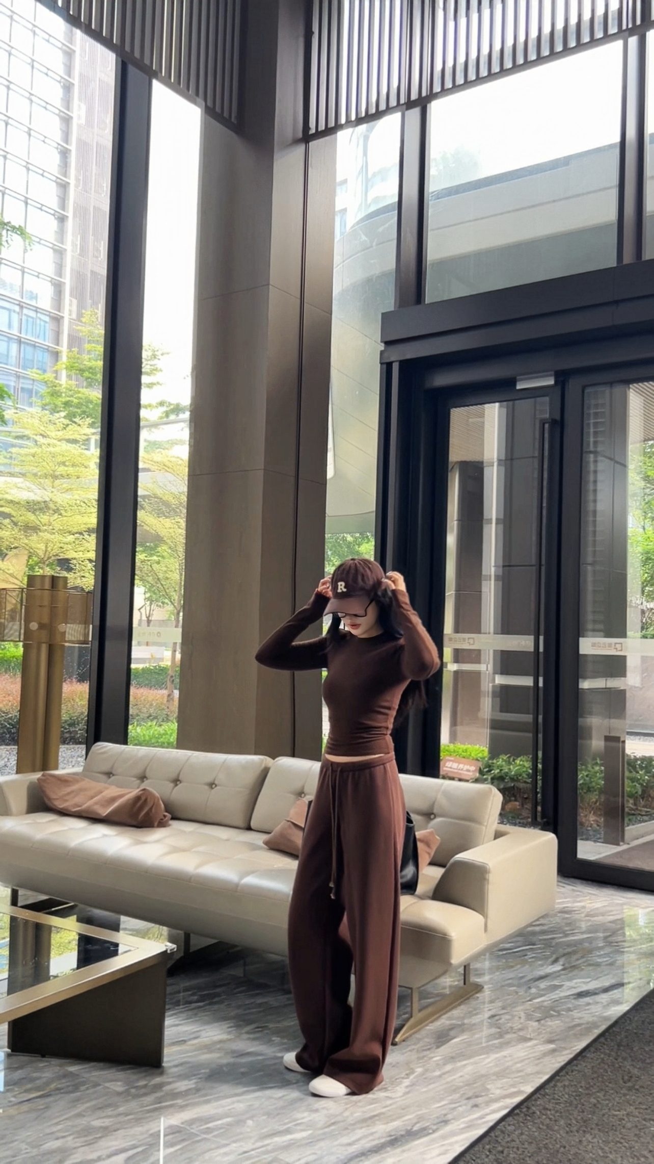 LMM纯色简约早秋新款休闲百搭宽松深咖色显瘦直筒裤女